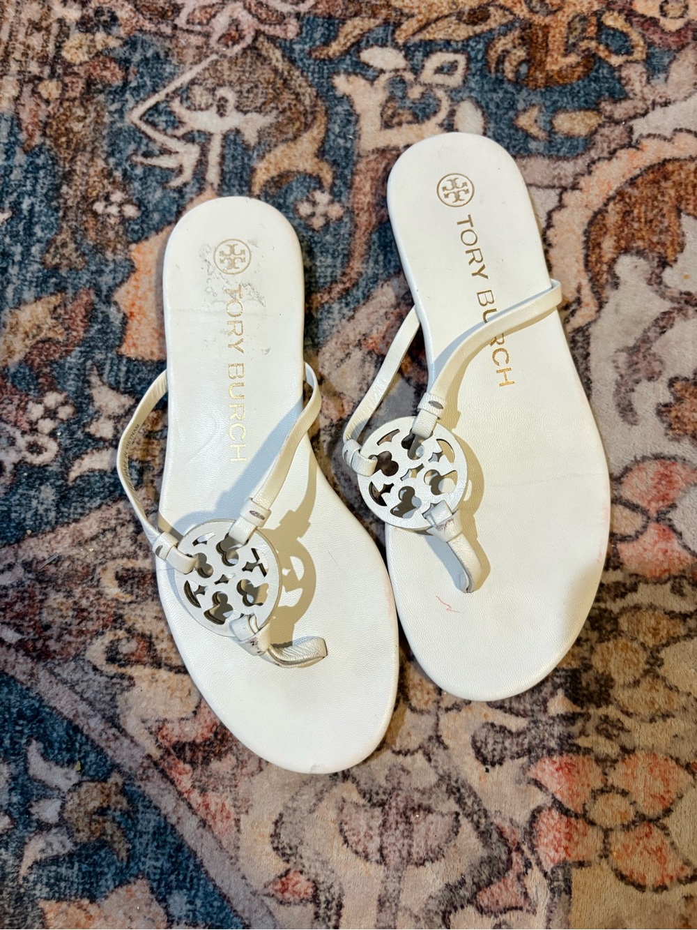 Tory Burch 6 M White mini Miller Logo Thong Sandals - Classic Cutout Medallion
